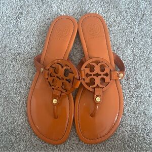 Tory Burch Burnt Orange Miller Patent Leather Sandals UT Longhorns Texas